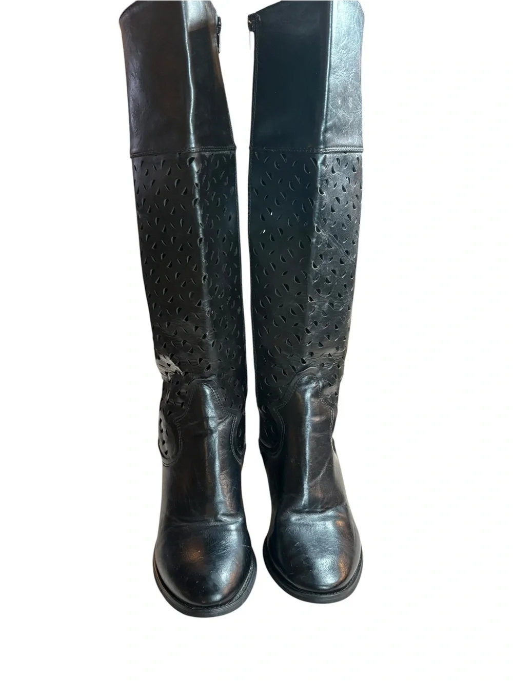 Over-the-Knee Black Laser-Cut Women's Boots